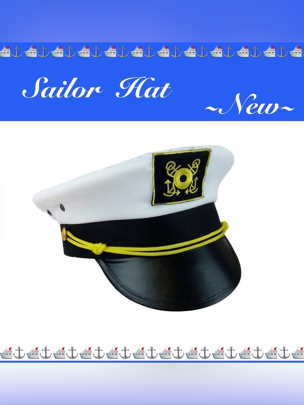 Nautical White/Black-  Ship/Boat style Sailors Hat in package  ~New~
